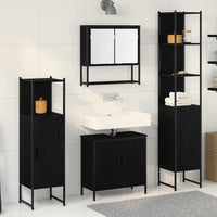 Set Mobili Bagno  4 Pezzi Quercia Nera Legno Ingegnerizzato 3334414