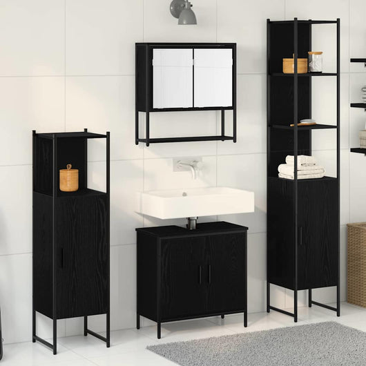 Set Mobili Bagno  4 Pezzi Quercia Nera Legno Ingegnerizzato 3334414