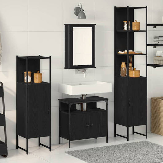 Set di mobili da bagno in 4 pezzi in legno ingegnerizzato di rovere nero 3334427