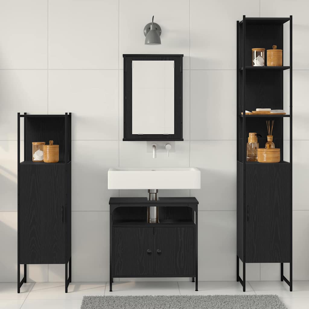 Set di mobili da bagno in 4 pezzi in legno ingegnerizzato di rovere nero 3334427