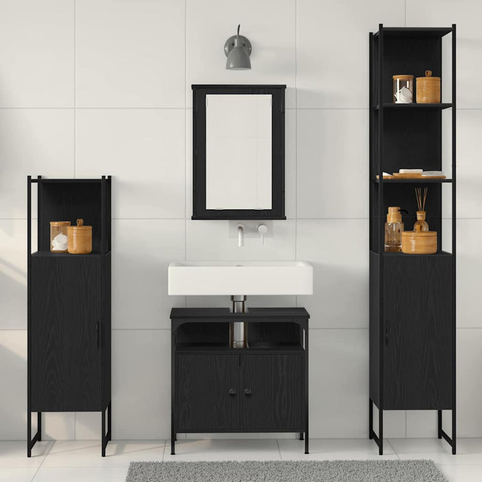 Set di mobili da bagno in 4 pezzi in legno ingegnerizzato di rovere nero 3334427