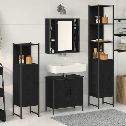 Set di Mobili per Bagno  in 4 Pezzi Rovere Nero Legno Ingegnerizzato 3334429