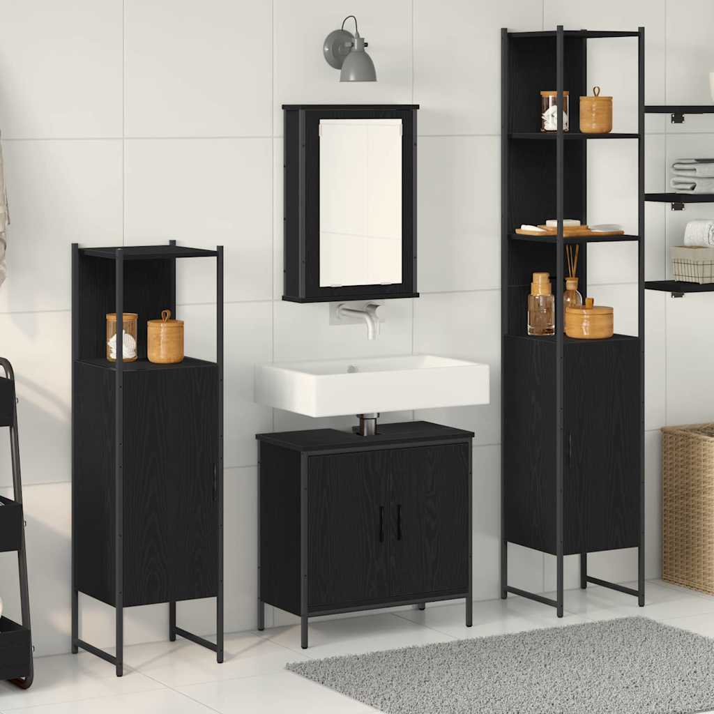 Set Mobili da Bagno  4 Pezzi Rovere Nero Legno Ingegnerizzato 3334435