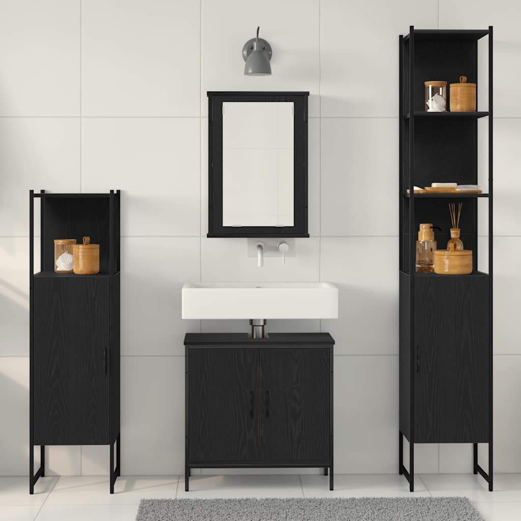 Set Mobili da Bagno  4 Pezzi Rovere Nero Legno Ingegnerizzato 3334435