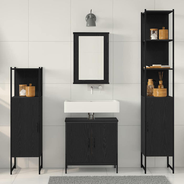 Set Mobili da Bagno  4 Pezzi Rovere Nero Legno Ingegnerizzato 3334435