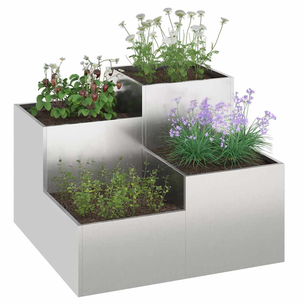 Vaso da giardino-Fioriera da Esterno-Contenitore per Piante Argento 80 x 80 x 60 cm Acciaio inossidabile