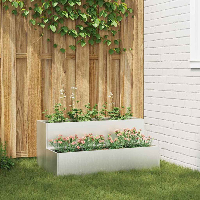 Vaso da giardino-Fioriera da Esterno-Contenitore per Piante Argento 100 x 60 x 45 cm Acciaio inossidabile