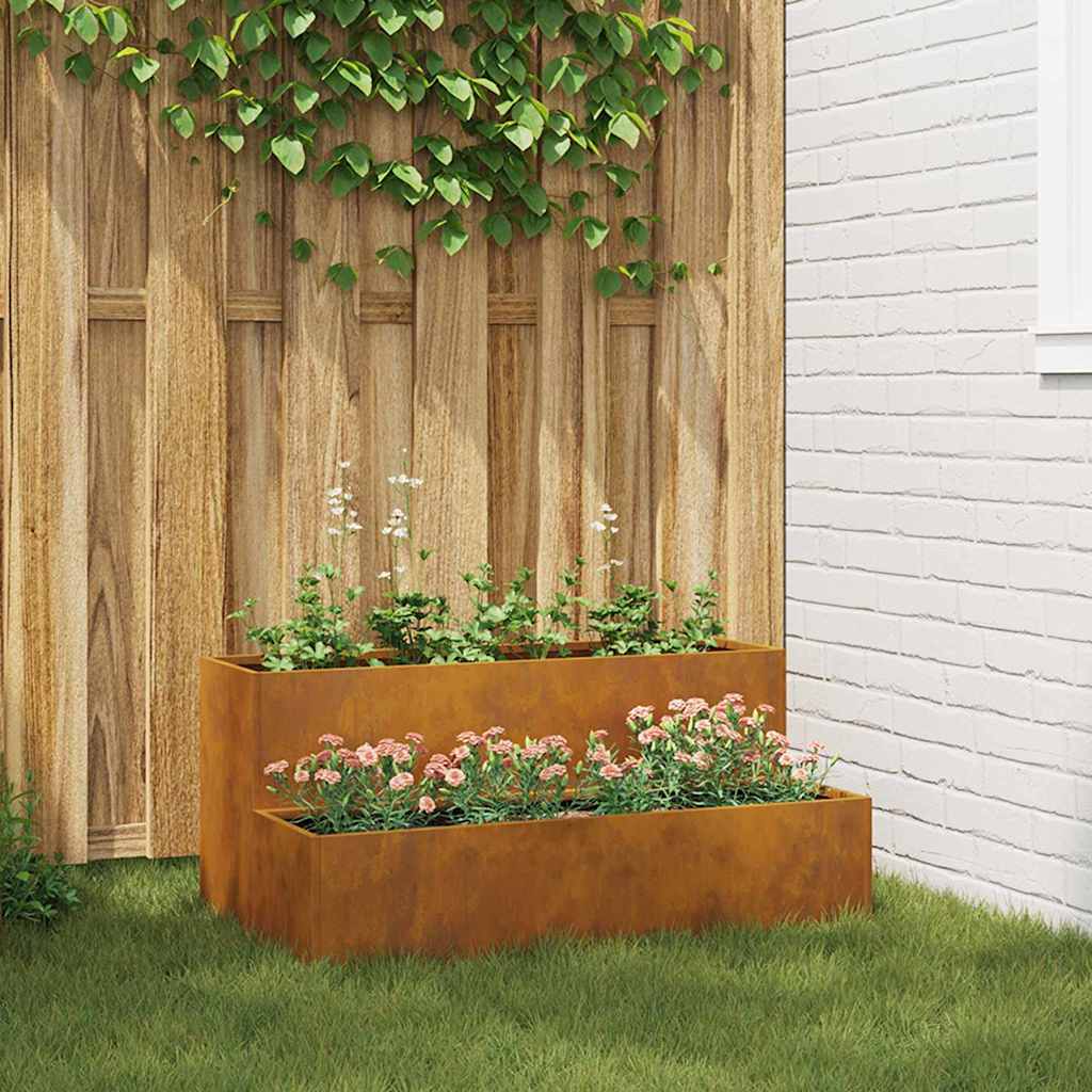 Vaso da giardino-Fioriera Esterno-Contenitore per Piante Ruggine 100 x 60 x 45 cm Acciaio CorTen