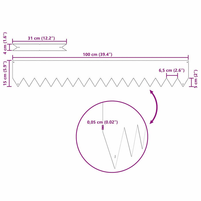 Bordure per prato 50 pcs Argento 100 x 0.5 x 15 cm 865937