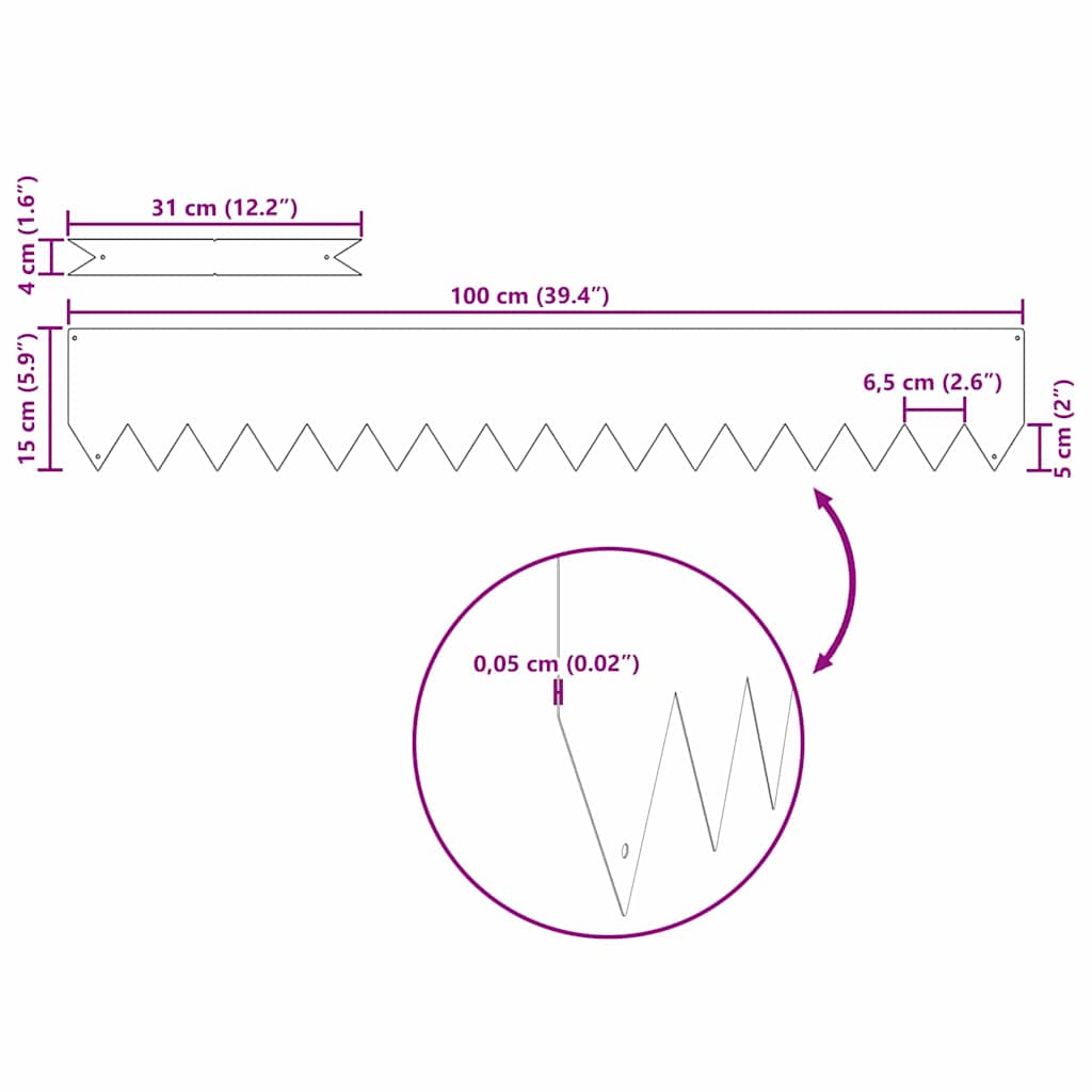 Bordure per prato 20 pcs Marrone 100 x 0.5 x 15 cm 865943