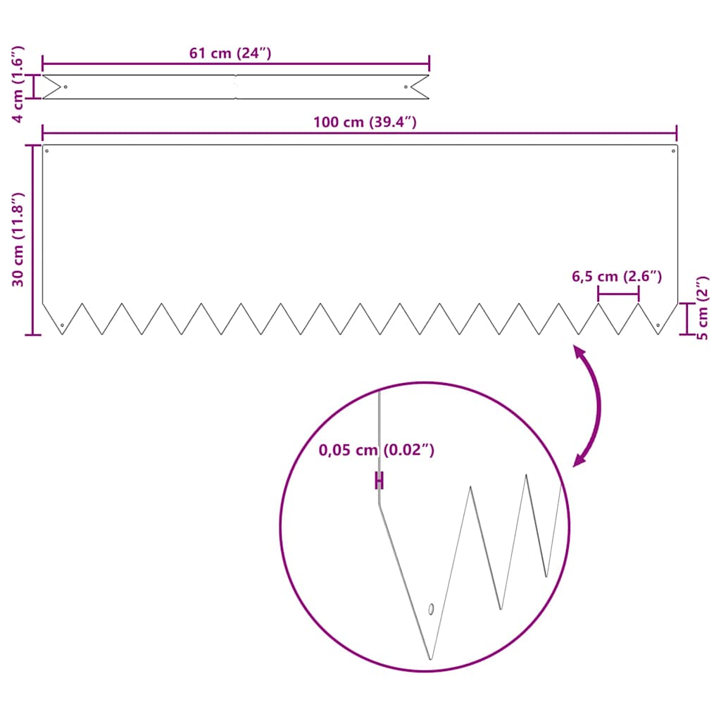 Bordure per prato 10 pcs Antracite 100 x 0.5 x 30 cm Acciaio 865971