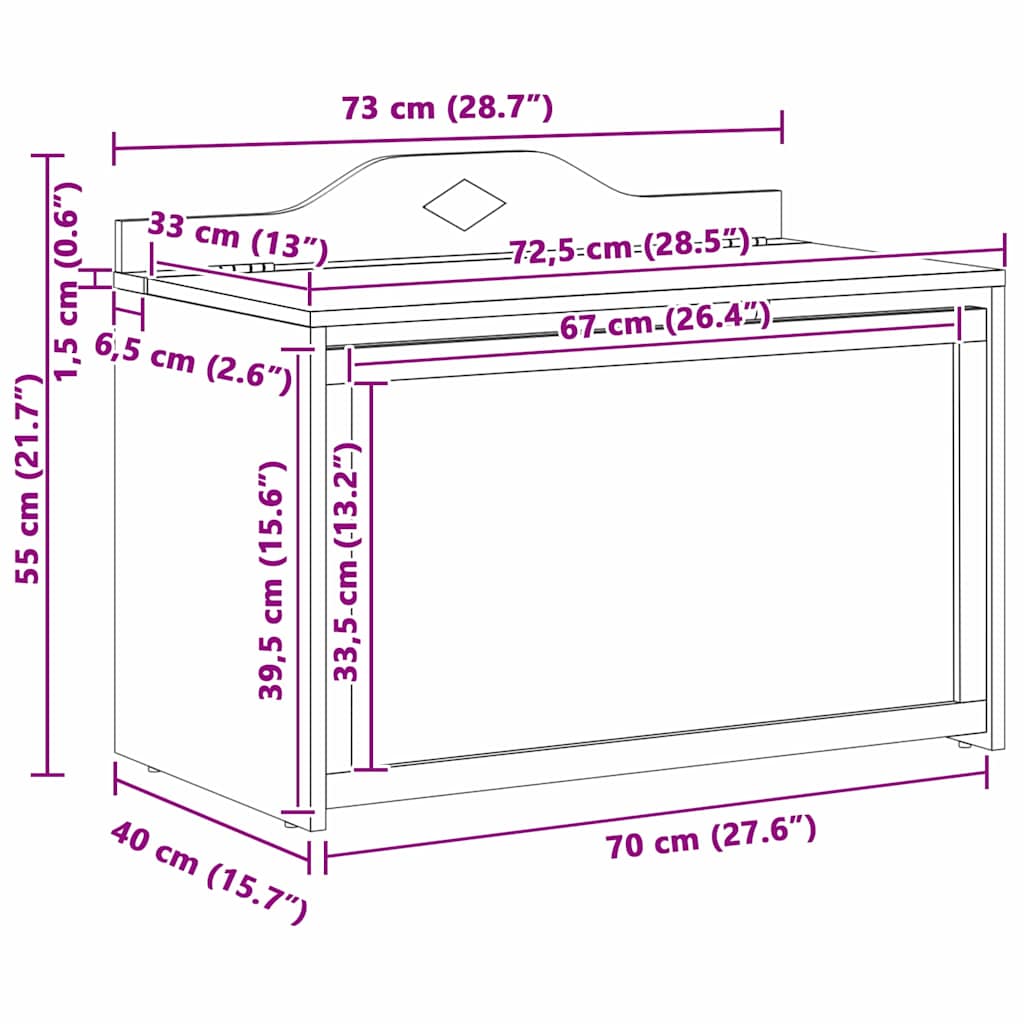 vidaXL Scatola per Giocattoli Bianco 73 x 33 x 55 cm Legno multistrato