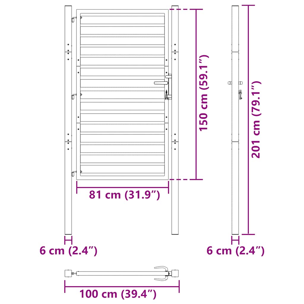 Cancello da Giardino con Serratura Nero 100x150 cm in Alluminio