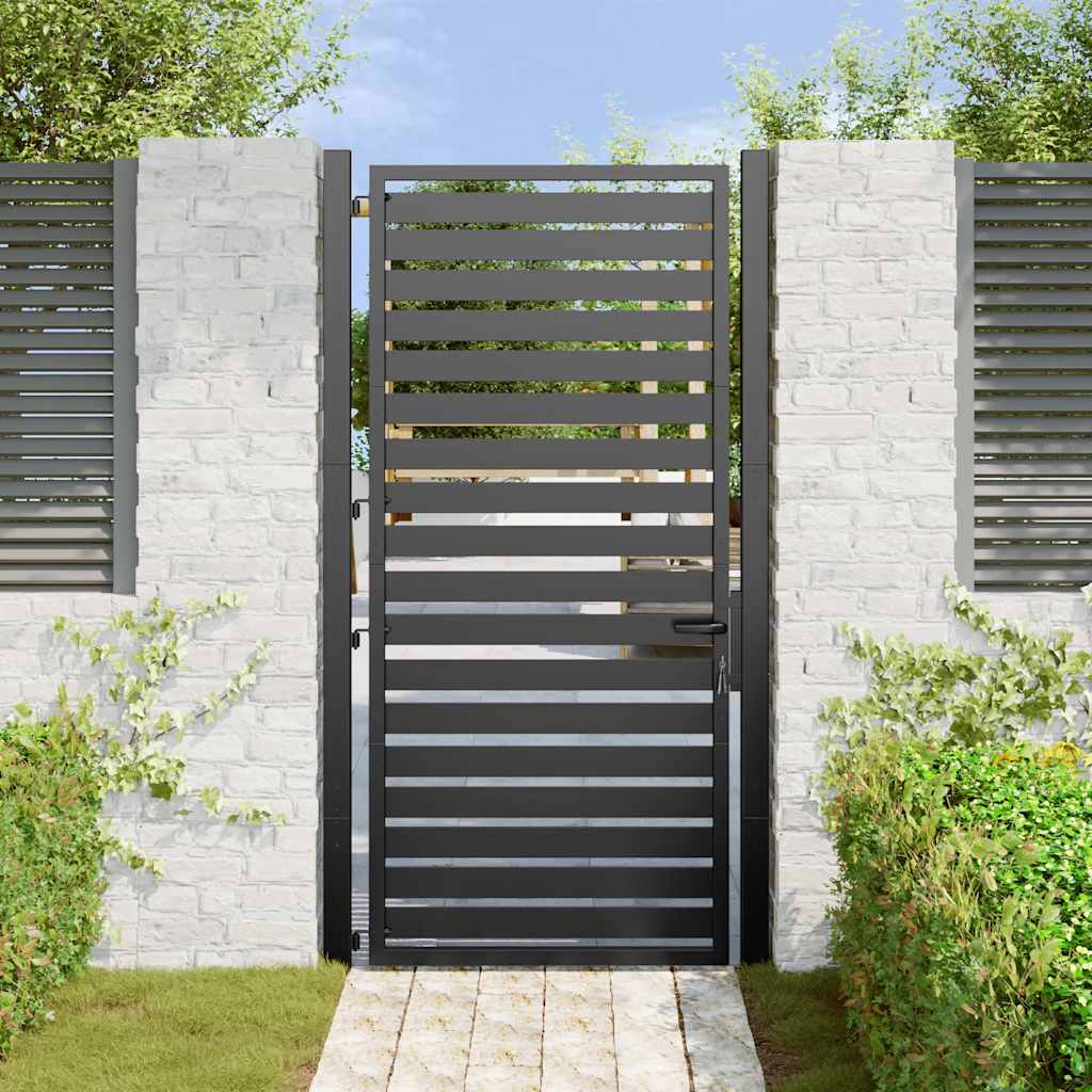 Cancello da Giardino con Serratura-Porta da giardino Nero 100x180 cm in Alluminio