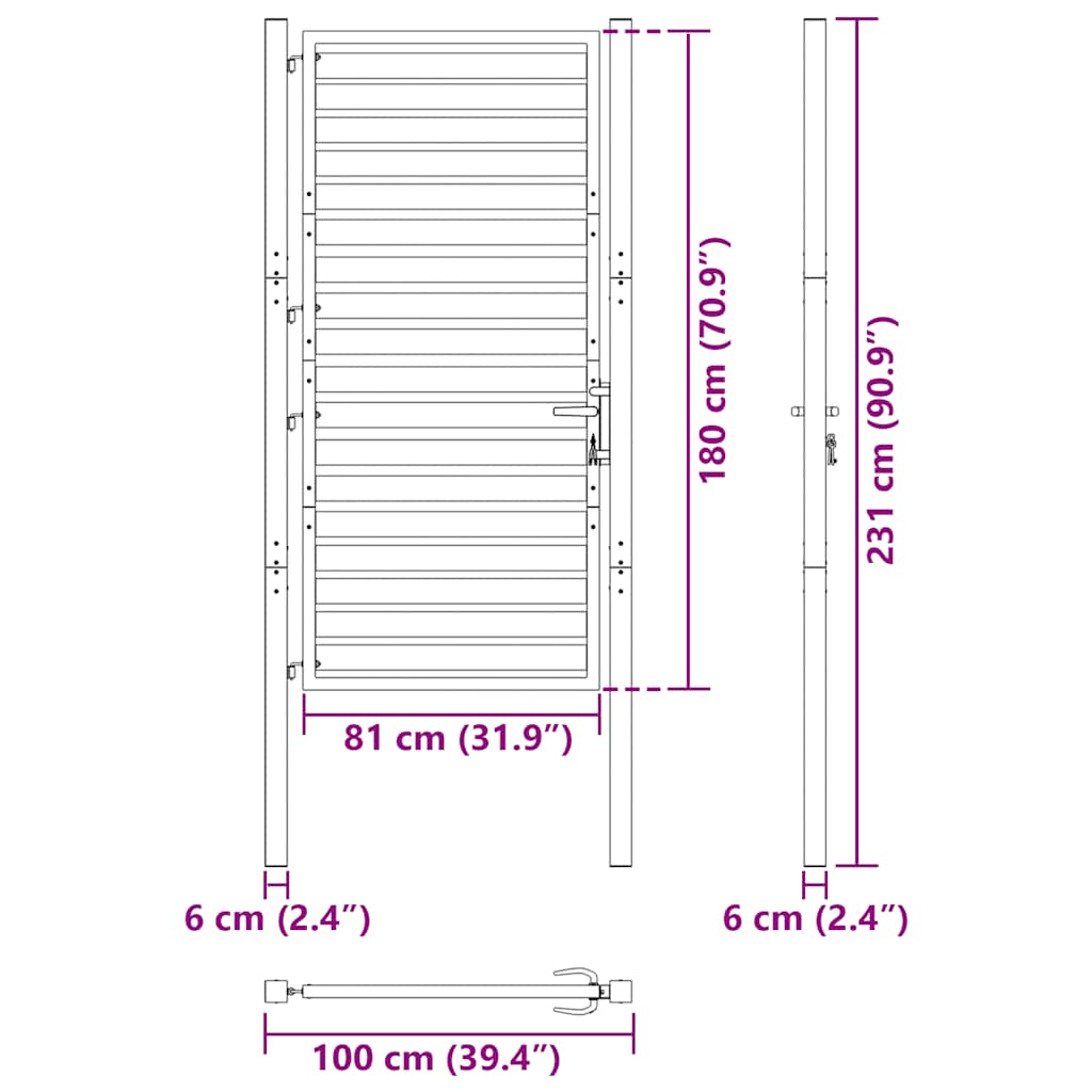 Cancello da Giardino con Serratura Nero 100x180 cm in Alluminio