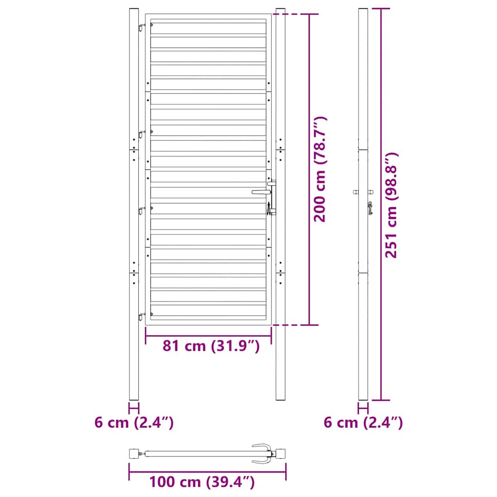 vidaXL Cancello da Giardino con Serratura Nero 100x200 cm in Alluminio