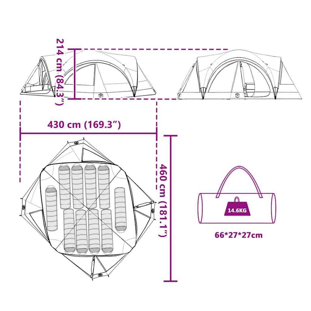 Tenda Familiare con tetto Grigio e arancione 460 x 430 x 214 cm 42004082