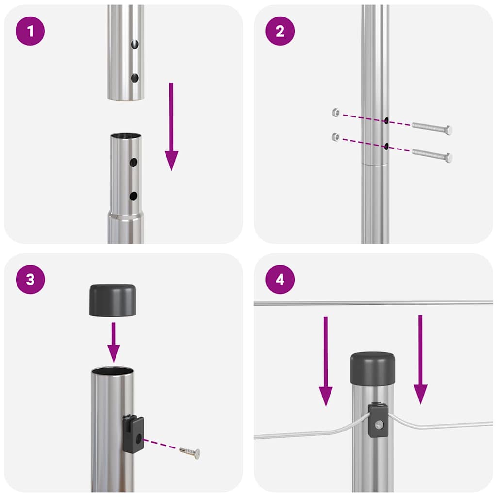 Pali per Recinzione 7 pcs Argento Ø32mm 200 cm Acciaio zincato 42004230