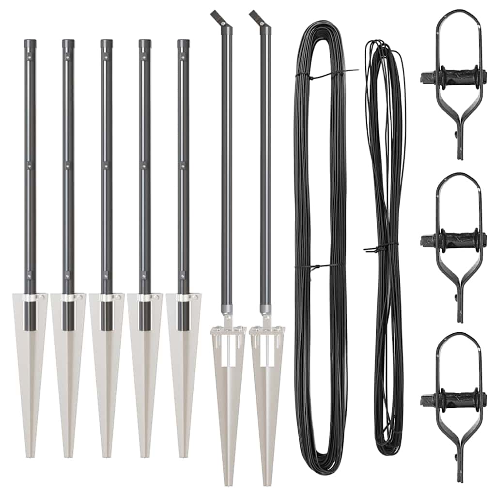 Pali per Recinzione 7 pcs Grigio Ø32mm 120 cm Acciaio zincato 42004256