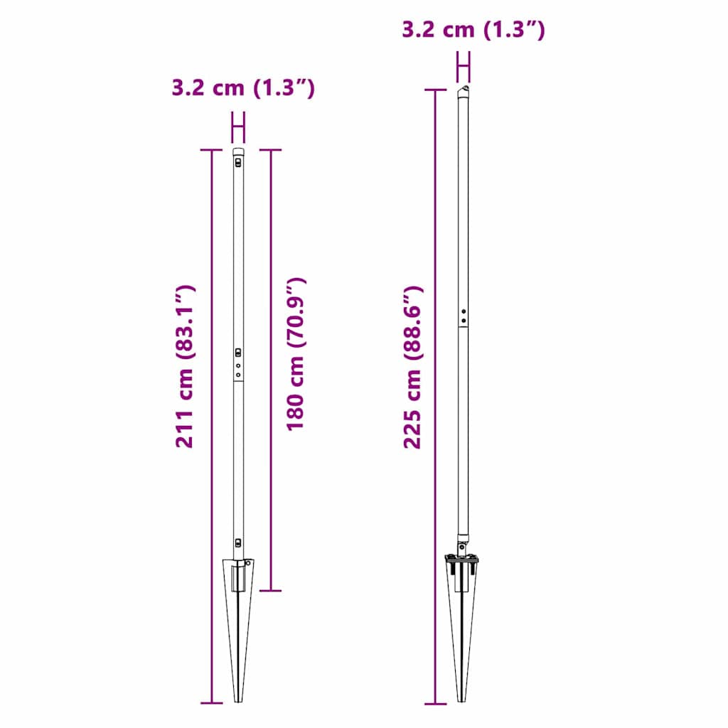 Pali per Recinzione 7 pcs Grigio Ø32mm 180 cm Acciaio zincato 42004264