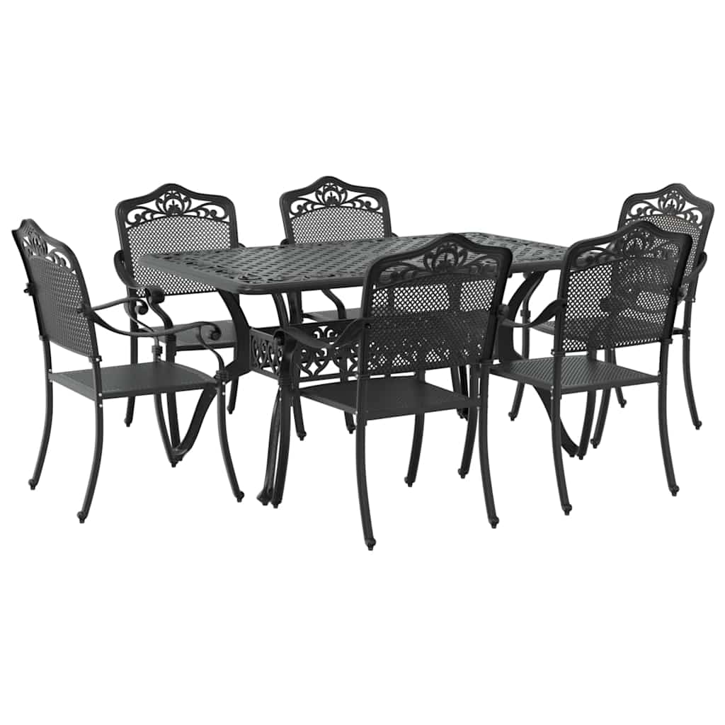 Set da Pranzo per Giardino 7 pcs Nero Alluminio 3334665