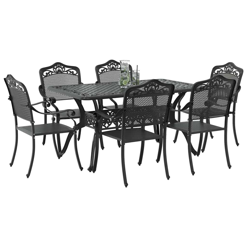 Set da Pranzo per Giardino 7 pcs Nero Alluminio 3334665