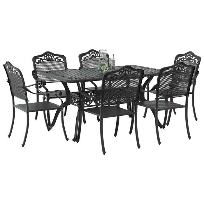 Set da Pranzo per Giardino 7 pcs Nero Alluminio 3334665