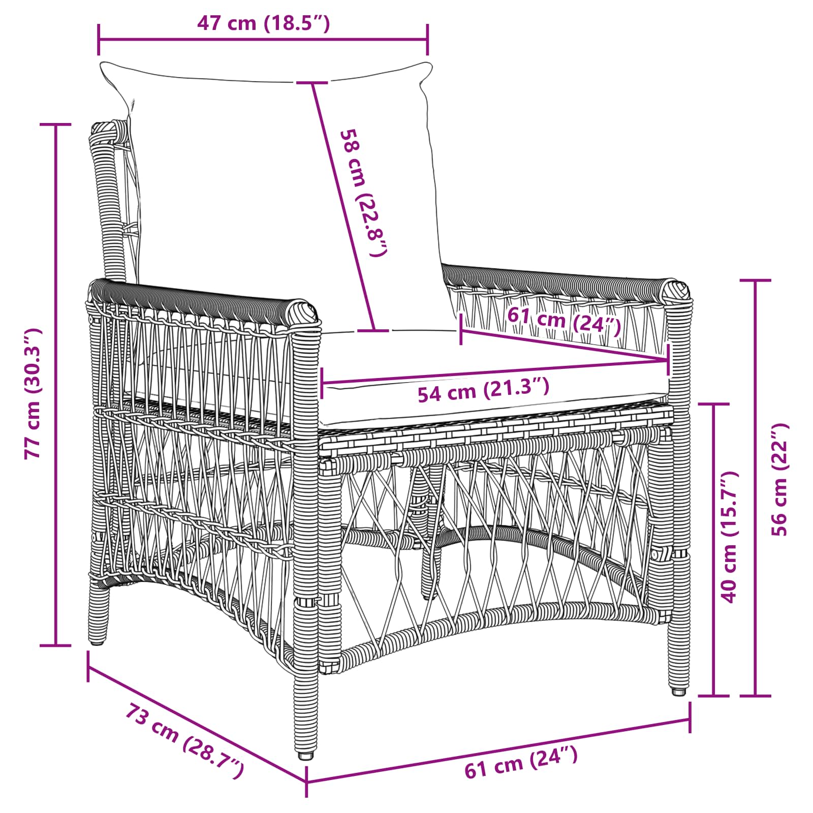 Sedia da Giardino Grigio 60 x 70 x 78cm polyrattan 42006224
