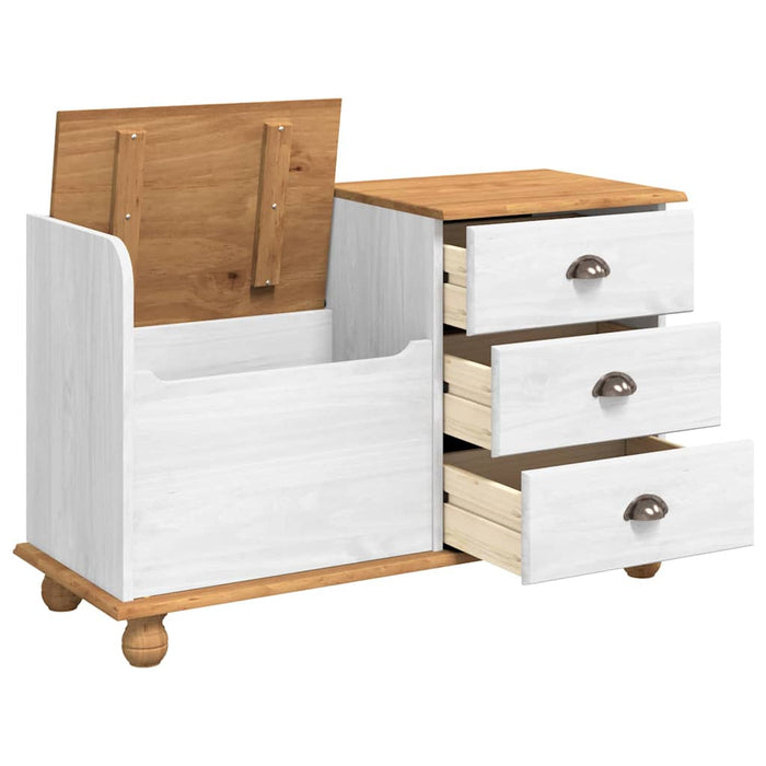 Panchina di Stoccaggio per Ingresso  ASKIM Bianca 100x39x62 cm Legno Massello Pino 4105441