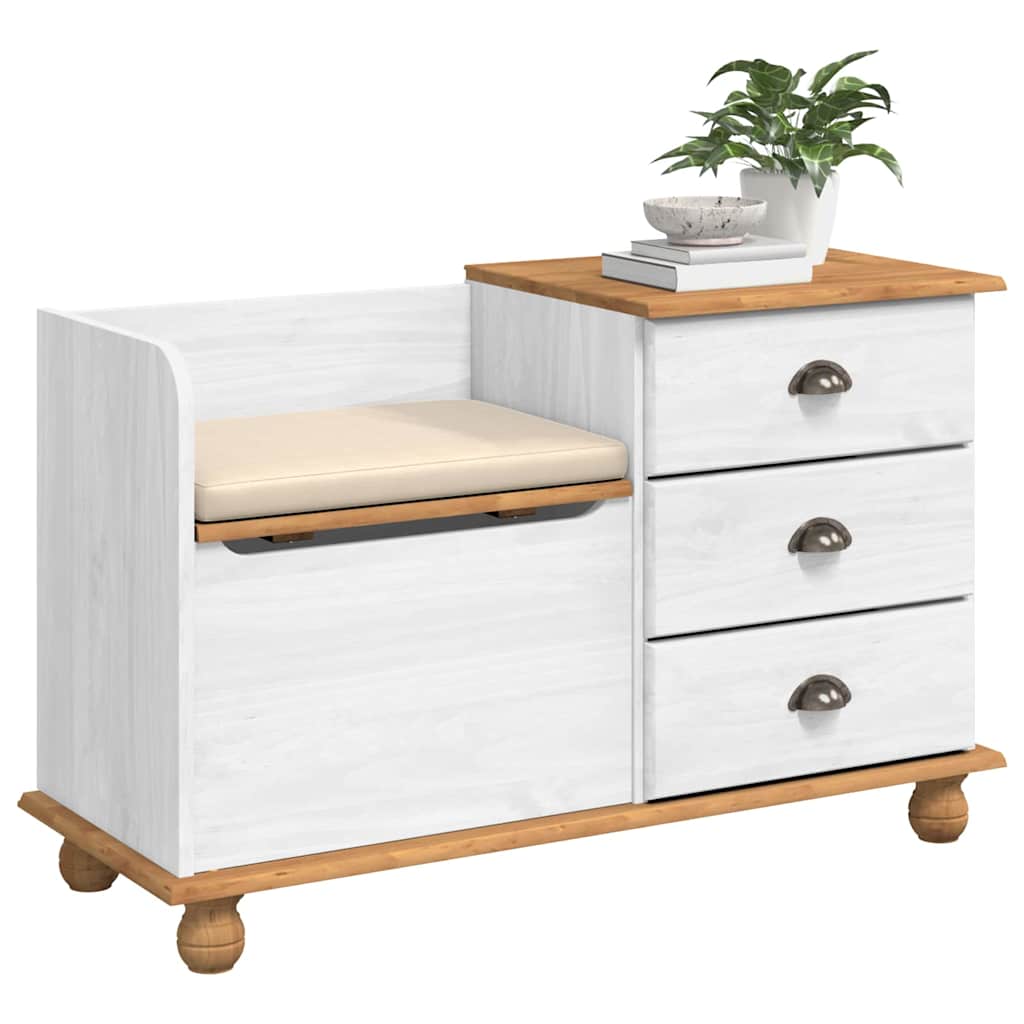 Panchina di Stoccaggio per Ingresso  ASKIM Bianca 100x39x62 cm Legno Massello Pino 4105441