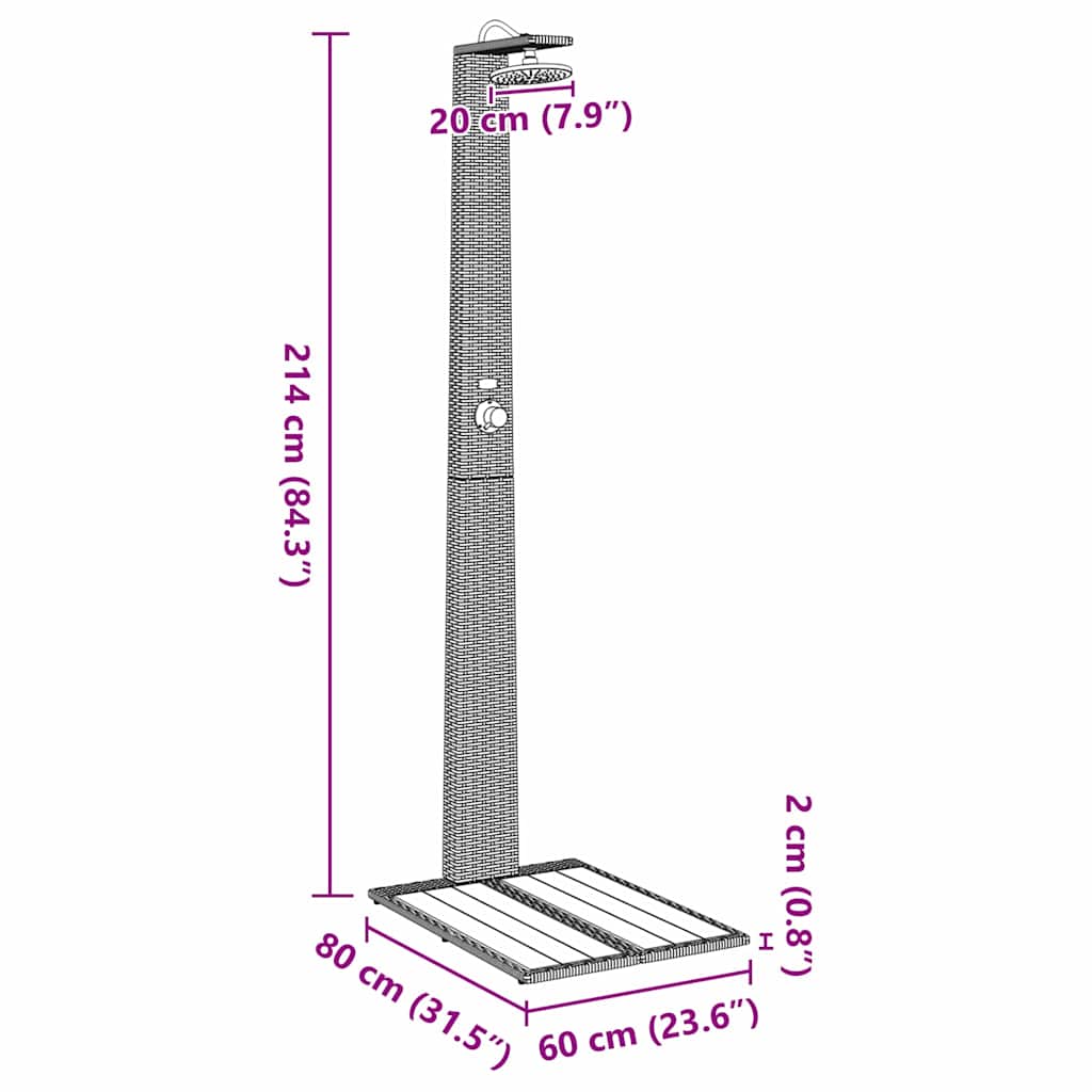 Doccia da giardino Grigio 60 x 80 x 214 cm Poly Rattan 42003416