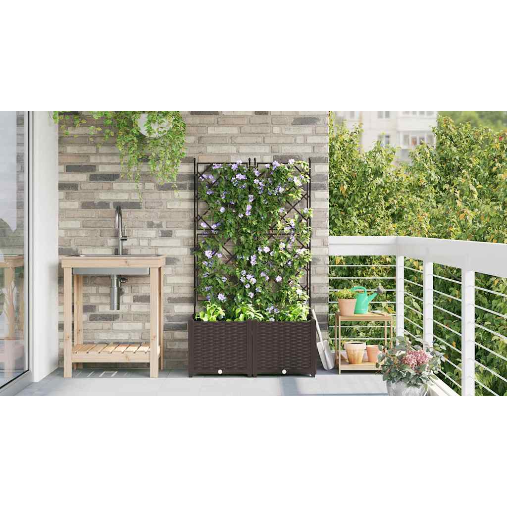 Vaso da Giardino con Trellis 2 pcs Marrone 80 x 40 x 143 cm PP 42002815