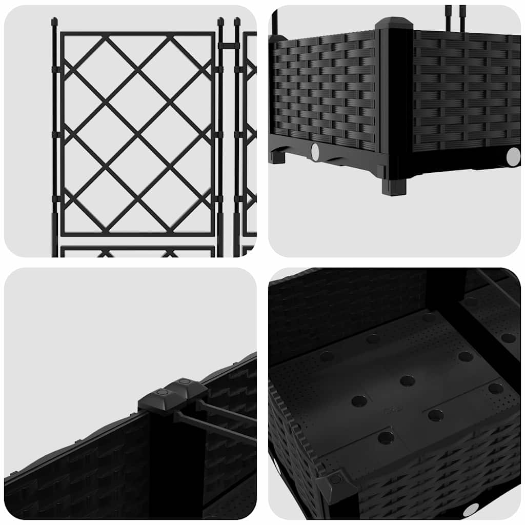Vaso da Giardino con Trellis 3 pcs Nero 120 x 40 x 125.5 cm PP 42002839