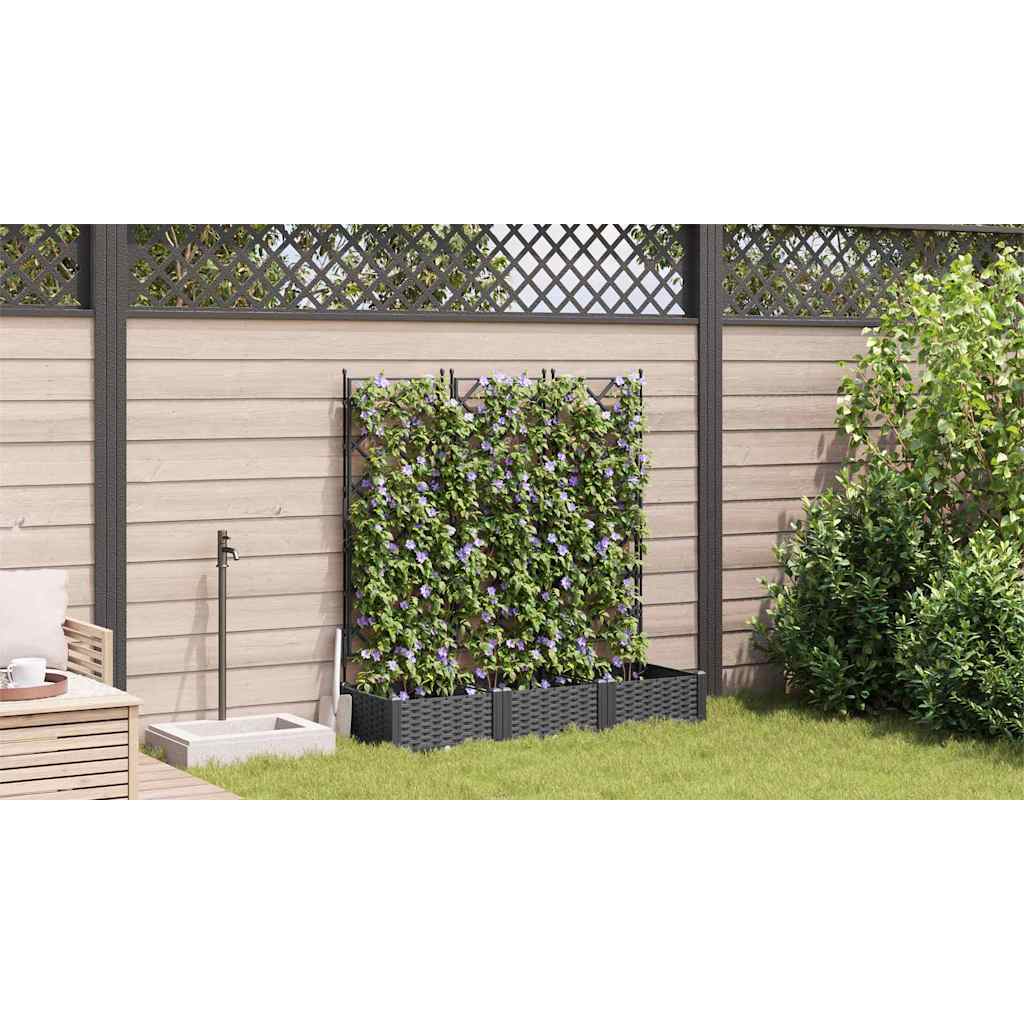 Vaso da Giardino con Trellis 3 pcs Nero 120 x 40 x 125.5 cm PP 42002839