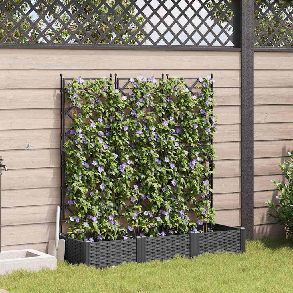 Vaso da Giardino con Trellis 3 pcs Nero 120 x 40 x 125.5 cm PP 42002839