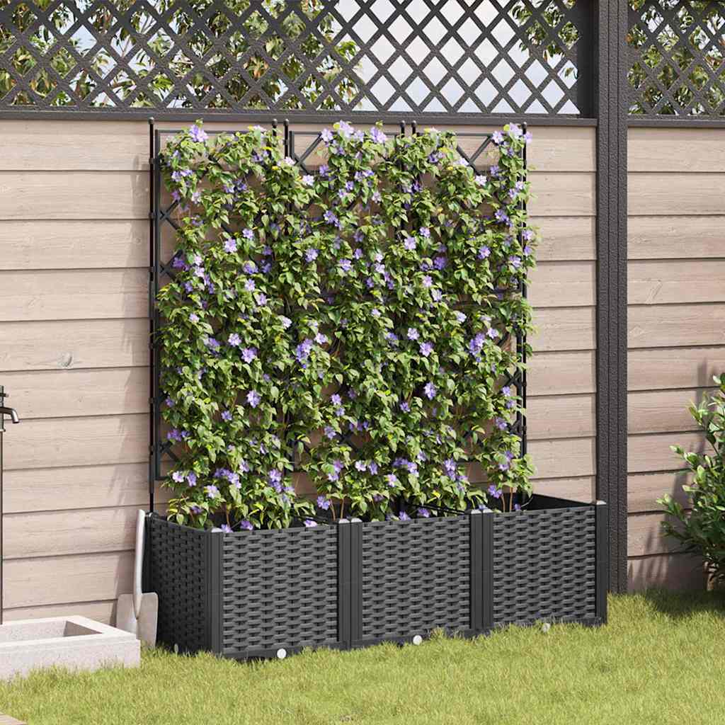 Vaso da Giardino con Trellis 3 pcs Nero 120 x 40 x 143 cm PP 42002840