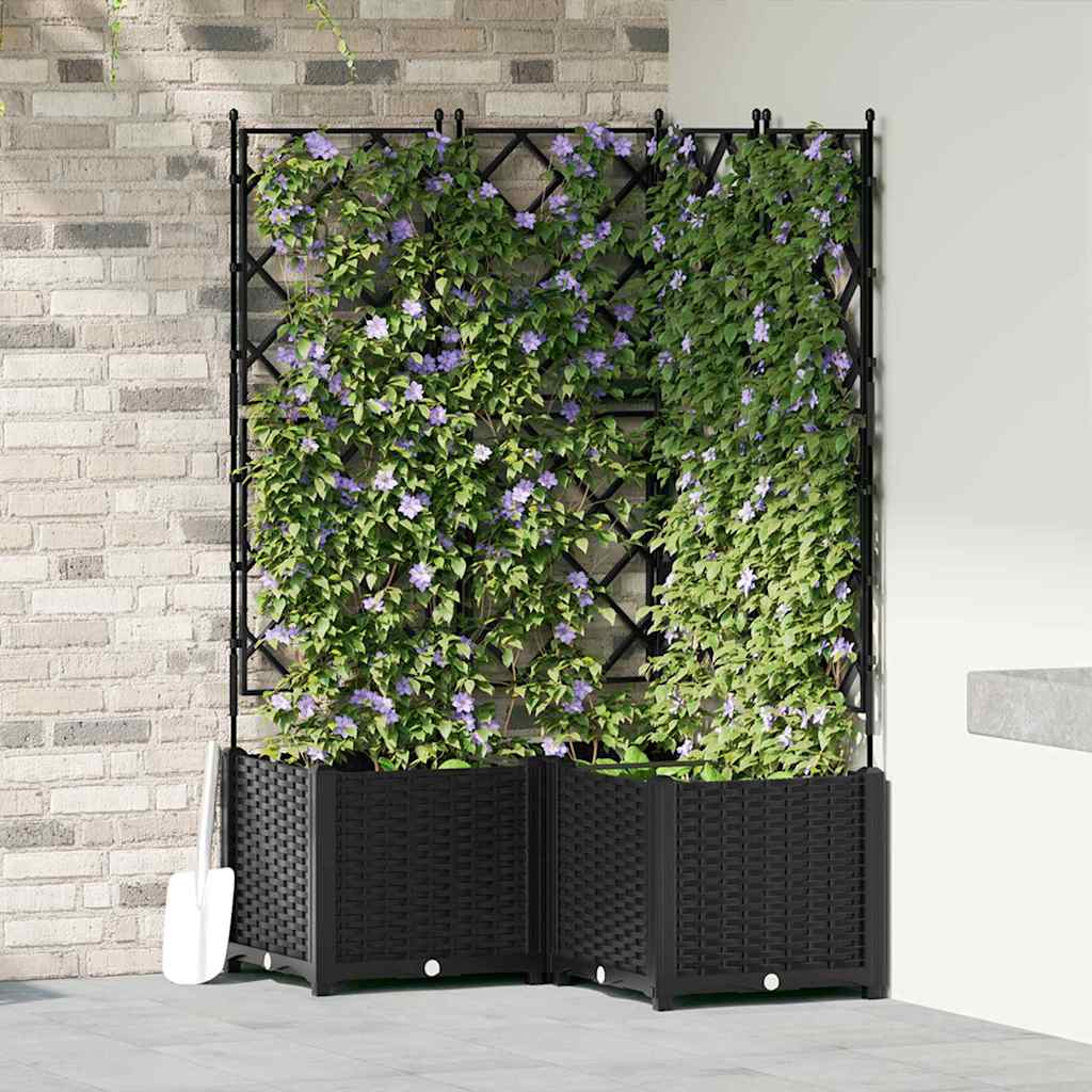 Vaso da Giardino con Trellis 3 pcs Nero 80 x 80 x 143 cm PP 42002841