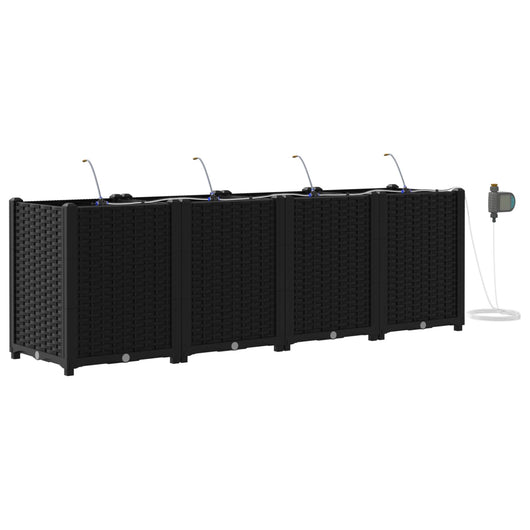 Vaso da giardino 4 pz-Set di 4 Fioriera da Esterno-Contenitore per Piante Nero 160 x 40 x 53 cm Acciaio