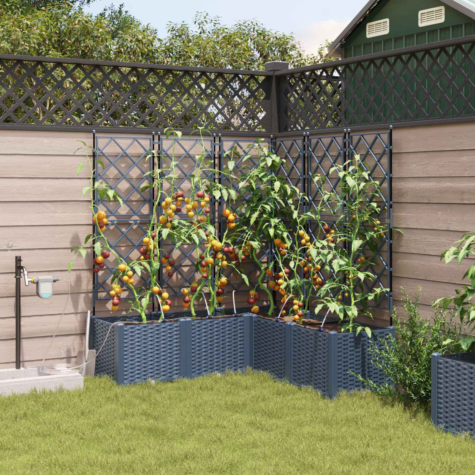 Vaso da Giardino con Trellis Grigio 40 x 40 x 143 cm PP 42002859