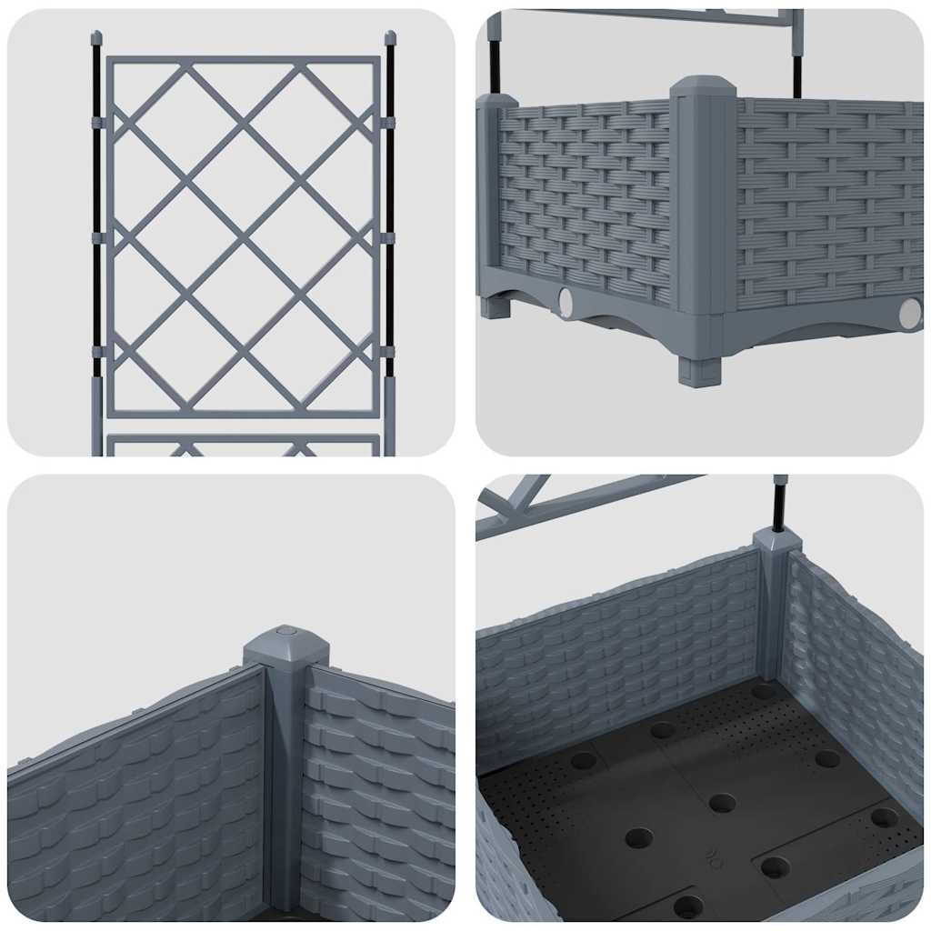 Vaso da Giardino con Trellis Grigio chiaro 40 x 40 x 125.5 cm 42002881