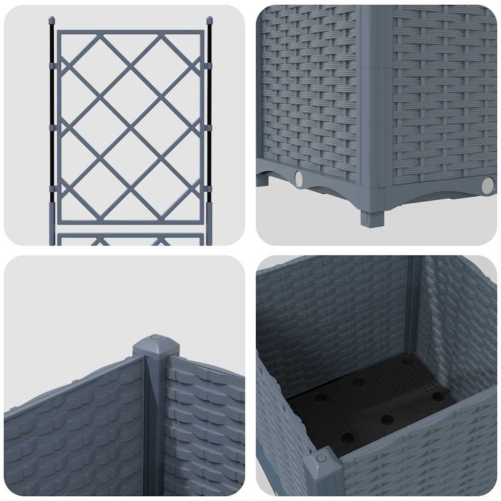 Vaso da Giardino con Trellis Grigio chiaro 40 x 40 x 143 cm PP 42002882
