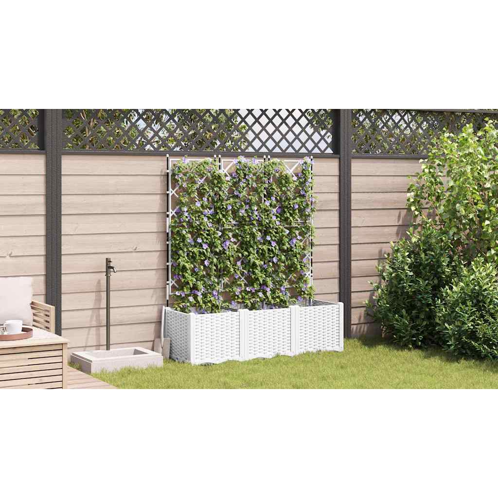 Vaso da Giardino con Trellis 3 pcs Bianco 120 x 40 x 143 cm PP 42002908