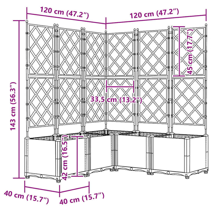 Vaso da Giardino con Trellis 5 pcs Bianco 120 x 120 x 143 cm PP 42002911
