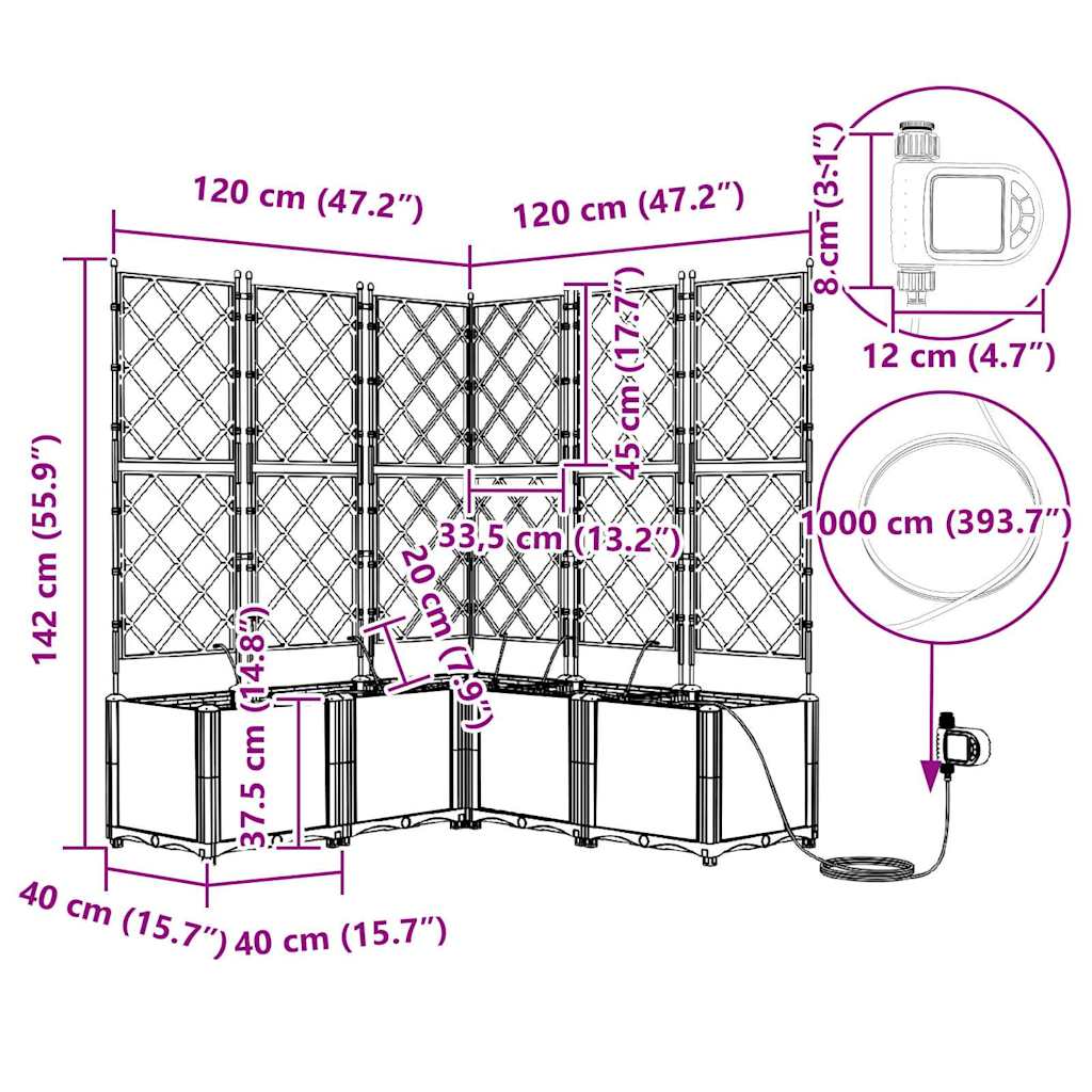 vidaXL Vasi da giardino Bianco 120 x 120 x 142 cm Acciaio