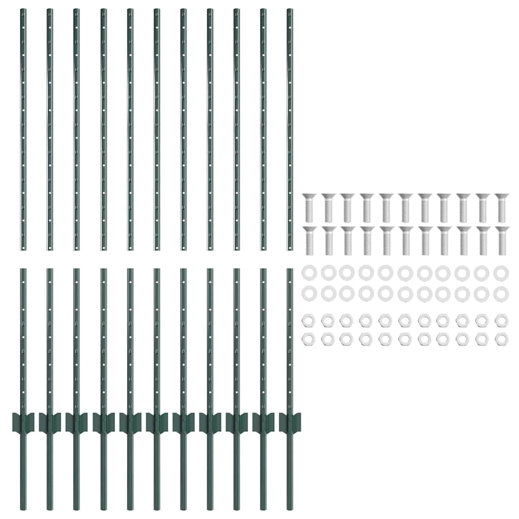 Poste per Recinzione  11 pz Canale a U Verde 120 cm in Acciaio 42006267