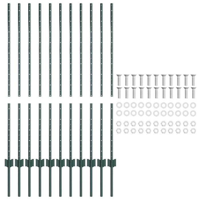 Poste per Recinzione  11 pz Canale a U Verde 120 cm in Acciaio 42006267