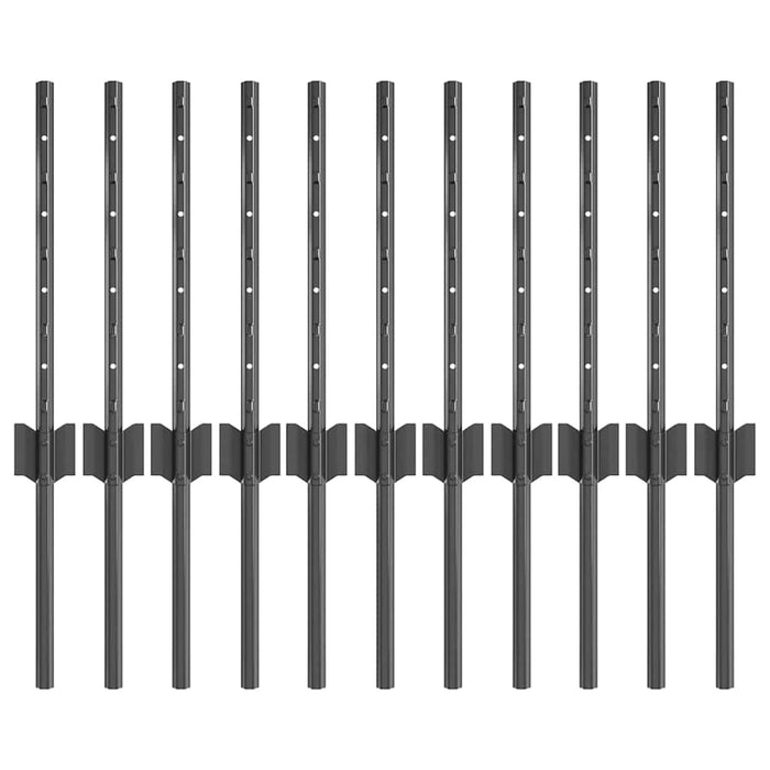 Pali per Recinzione 11 pcs Grigio 40 cm Acciaio 42006275