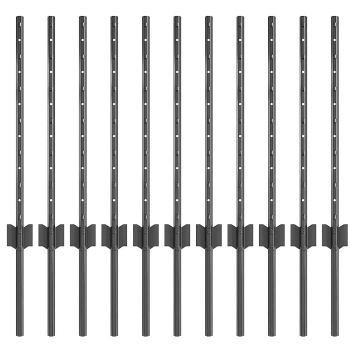 Pali per Recinzione  - 11 pezzi U-Channel Grigio, 100 cm in Acciaio 42006277