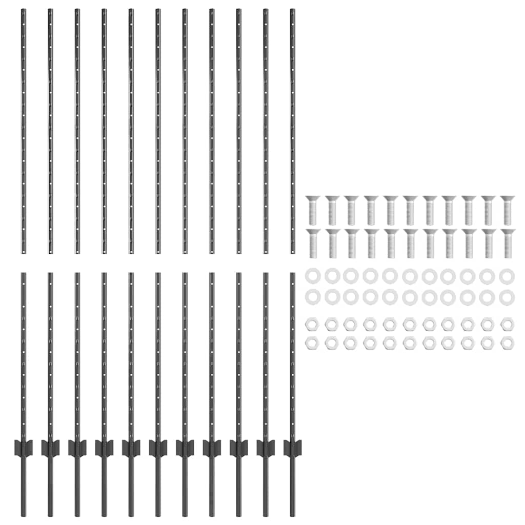 Pali per Recinzione 22 pcs Grigio 160 cm Acciaio 42006289