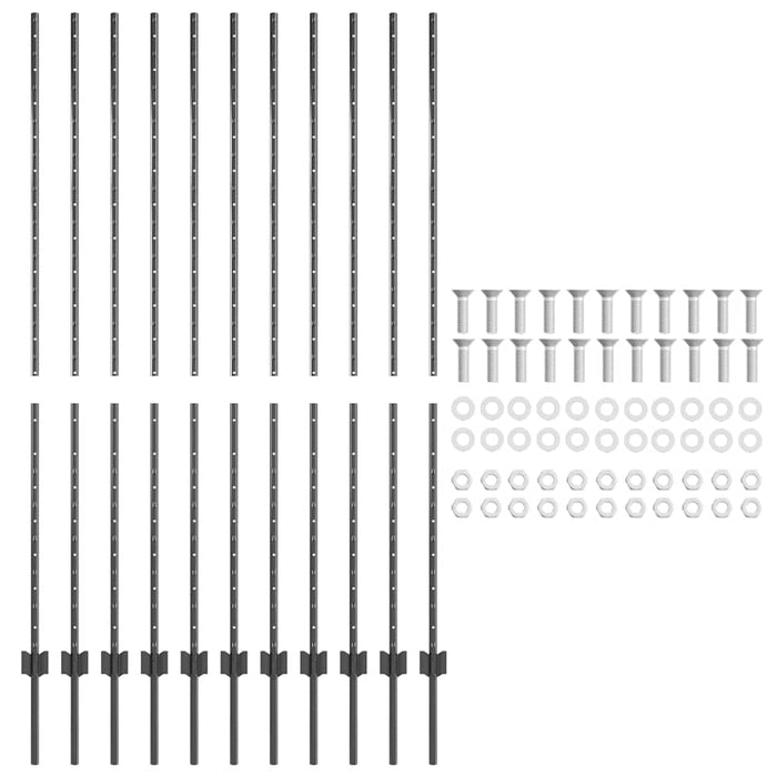 Pali per Recinzione 22 pcs Grigio 160 cm Acciaio 42006289
